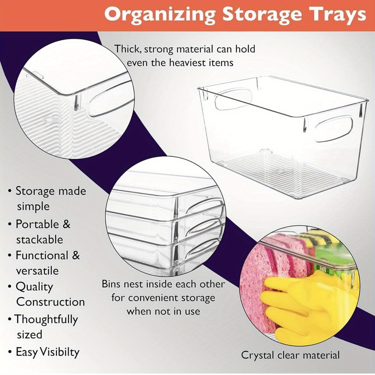7 Pack Clear Plastic Storage Bins, 4 sizes Pantry Organizers and Storage Containers Fridge Organizer Kitchen Cabinet Organizer Medicine Organizer for Organizing Home Bathroom Freezer Refrigerator
