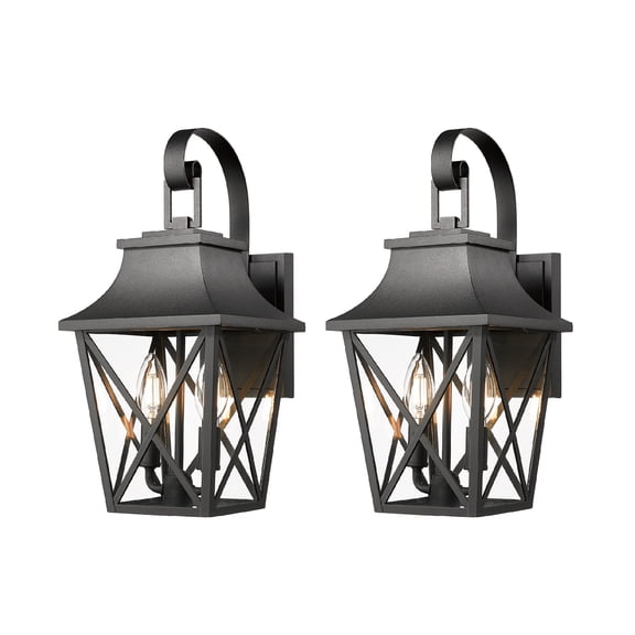 Olurrisa Outdoor Wall Lantern 2-Light, Large Outside Modern Wall Sconce Light Fixture, Industrial Porch Light Wall Mount with Glass, Waterproof Farmhouse Exterior Lamp Lighting (2 Pack)
