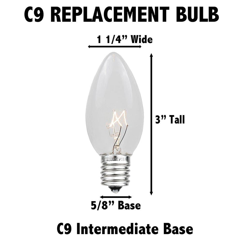 Novelty Lights Twinkle Multicolor C9 Incandescent Traditional Vintage Christmas Replacement Bulbs 25 Pack