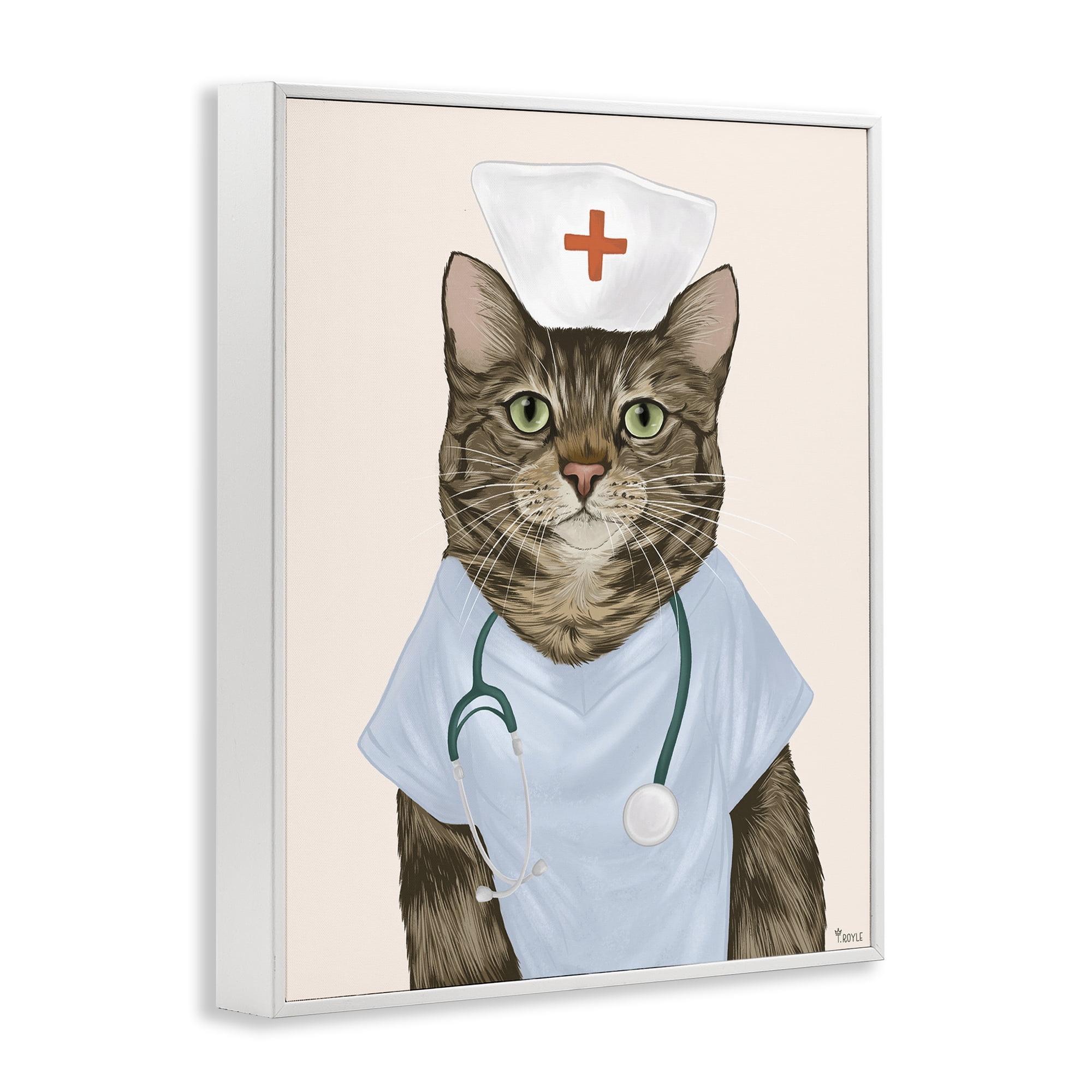 Stupell Industries Nurse Doctor Cat Animals & Insects Painting White Framed Art Print Wall Art, 11 x 14