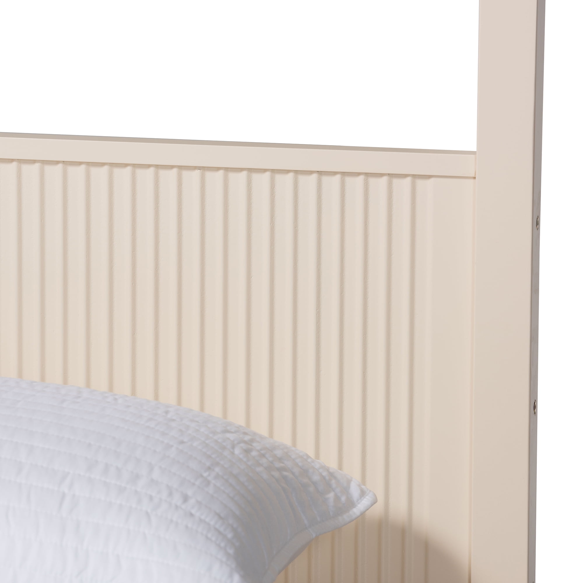 Baxton Studio Primrose Mid-Century Canopy Bed, King, Ivory