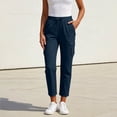 thumbnail image 6 of QATAINLAV Women's Summer Zipper Pockets Travel Pants with Pockets Solid Casual Drawstring Cargo Pants Outdoor Lightweight Work Slacks Navy L, 6 of 7