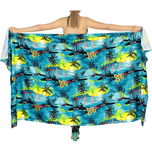 HAPPY BAY Women's Bikini Wrap Sarong Cover up Skirt Bathing suit Swimwear Swimsuit Beach Wraps Coverup for Women One Size Teal, Island