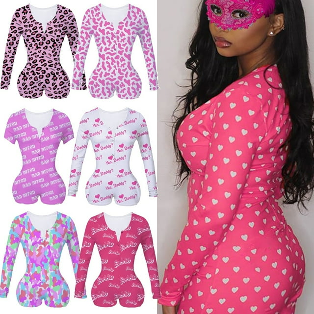 Combinaison Moulante à Fleurs pour Femmes, Manches Longues, Col en V, Tenue de Nuit