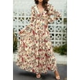 thumbnail image 3 of Women'S Boho Maxi Dress V Neck Puff Long Sleeve Ruffle A-Line Split Swing Chiffon Dresses Yellow Flowers L, 3 of 7