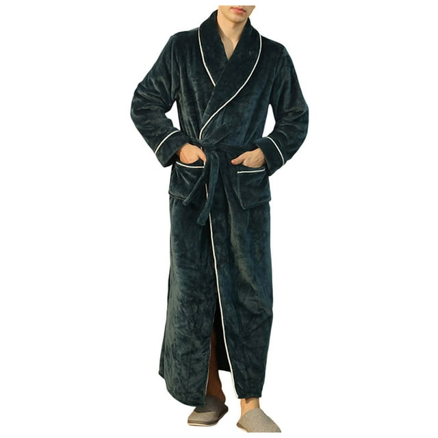 Men's Winter Bathrobe Long Thick Loungewear Warm Soft Comfortable Cozy Home Wear Robe for Cold Weather