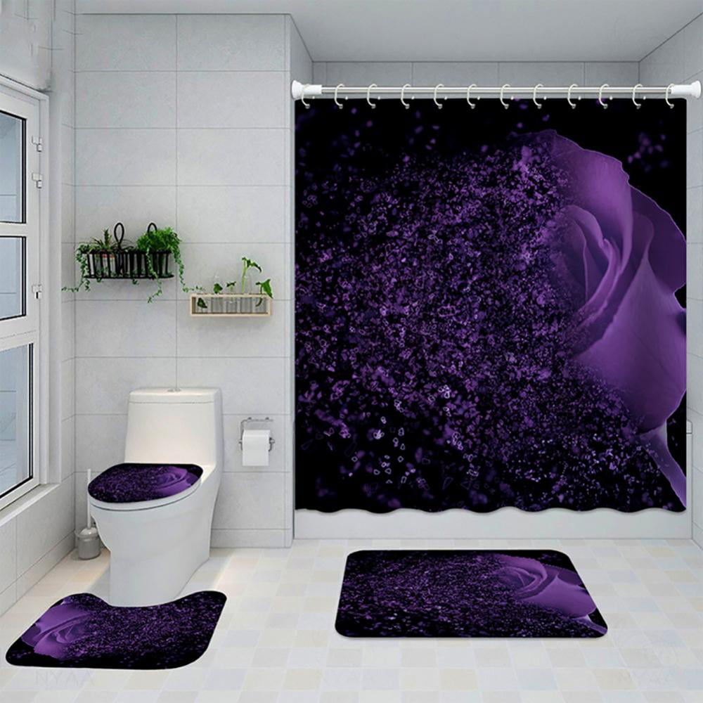The Purple Roses Waterproof Fabric Home Decor Shower Curtain Bathroom Mat