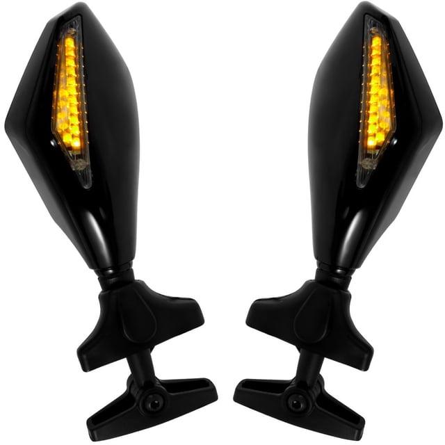 2Pcs Motorcycle Rearview Mirror Compatible with 1995-2009 YZF 600 Clear Motorbike Side Rearview Mirror with LED Amber Light Safe Back Side Mirror for Motorcycle