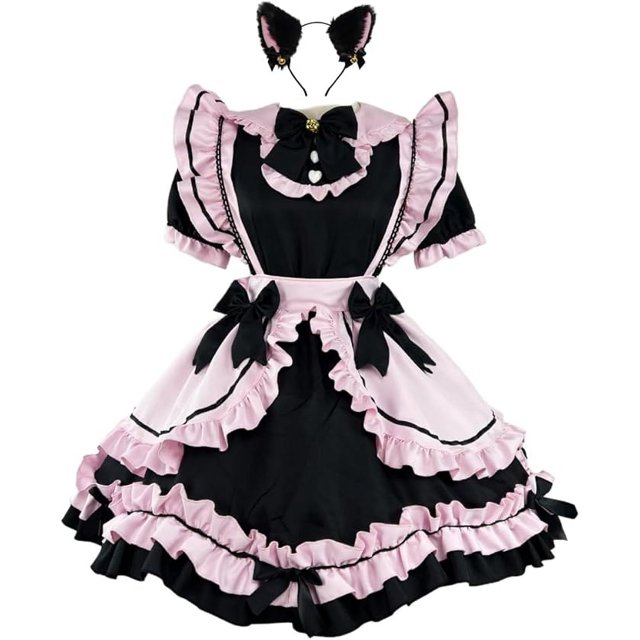 Traje de sirvienta francesa para mujer, disfraz de conejita kawaii de Anime, vestido de cosplay, conjunto de sombreros con orejas de gato