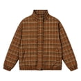 thumbnail image 5 of Xdegoge Bomber Jackets for Women Fall Plaid Stand Collar Long Sleeve Zip Up Outerwear Fall Winter Lightweight Casual Vintage Streetwear Coats Brown M, 5 of 8