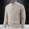 thumbnail image 3 of ZCFZJW Mens Quarter Zip Pullover Fleece Sweater Casual Fall Winter Thick Warm Long Sleeve Stand Collar Sweatshirt Lightweight Thermal Jacket Beige L, 3 of 4