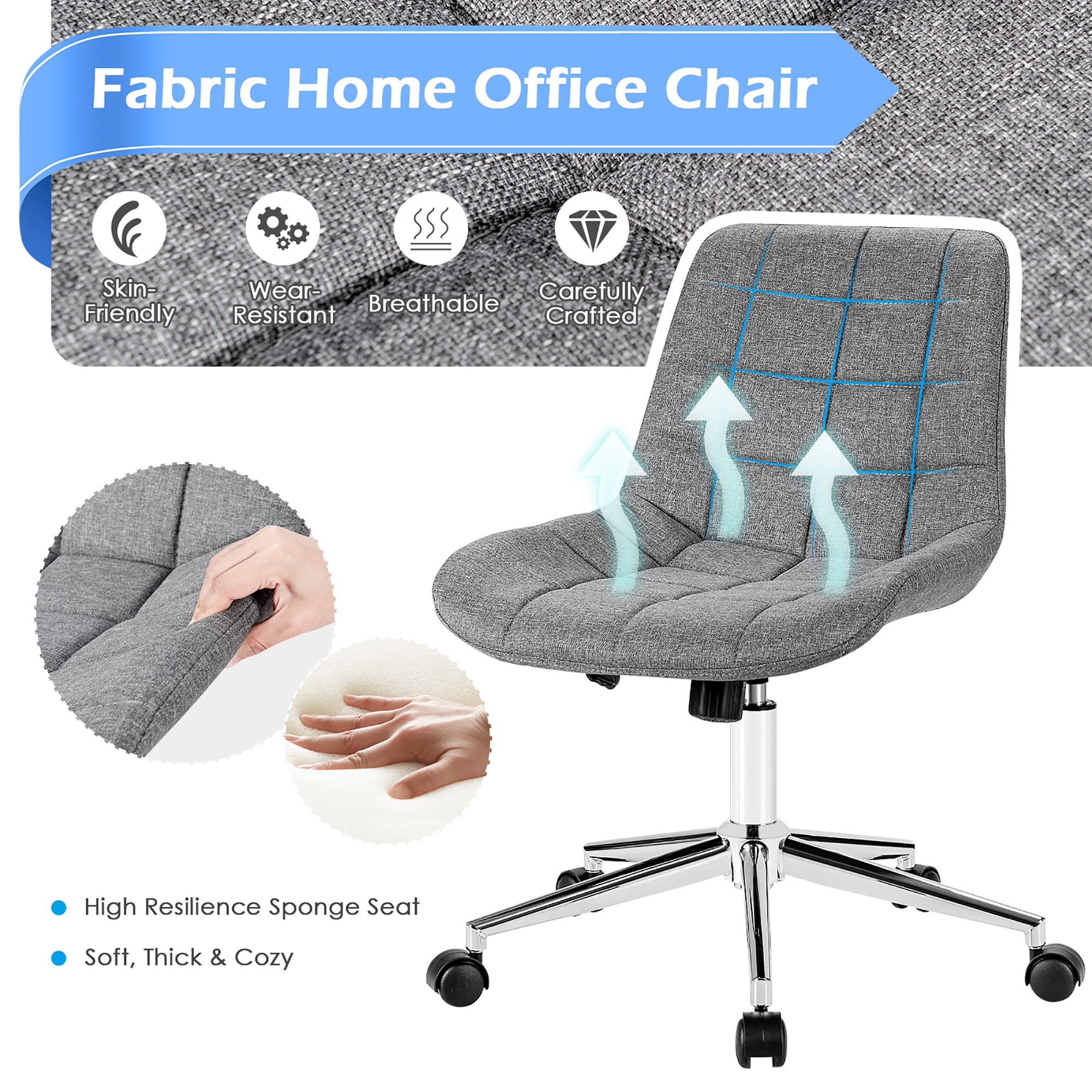 Costway Mid Back Armless Office Chair Adjustable Swivel Fabric Task Desk Chair Gray