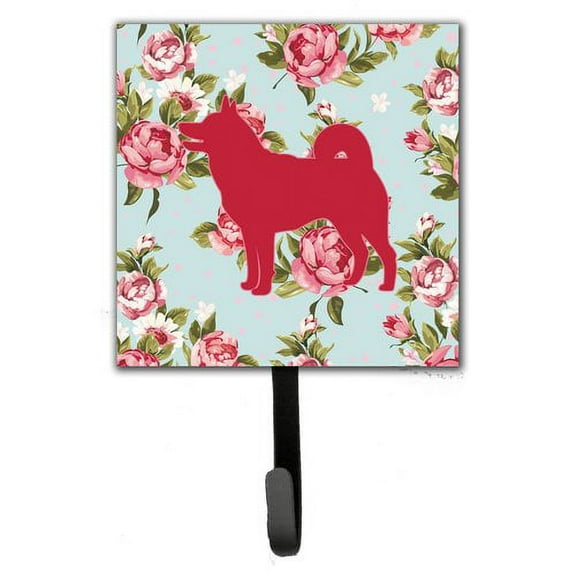 Caroline's Treasures BB1067-RS-BU-SH4 Shiba Inu Shabby Chic Blue Roses Leash or Key Holder, Blue, Single Hook, multicolor