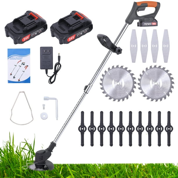 Cordless Weed Wacker Battery Powered, 24V Electric Grass Trimmer Weed