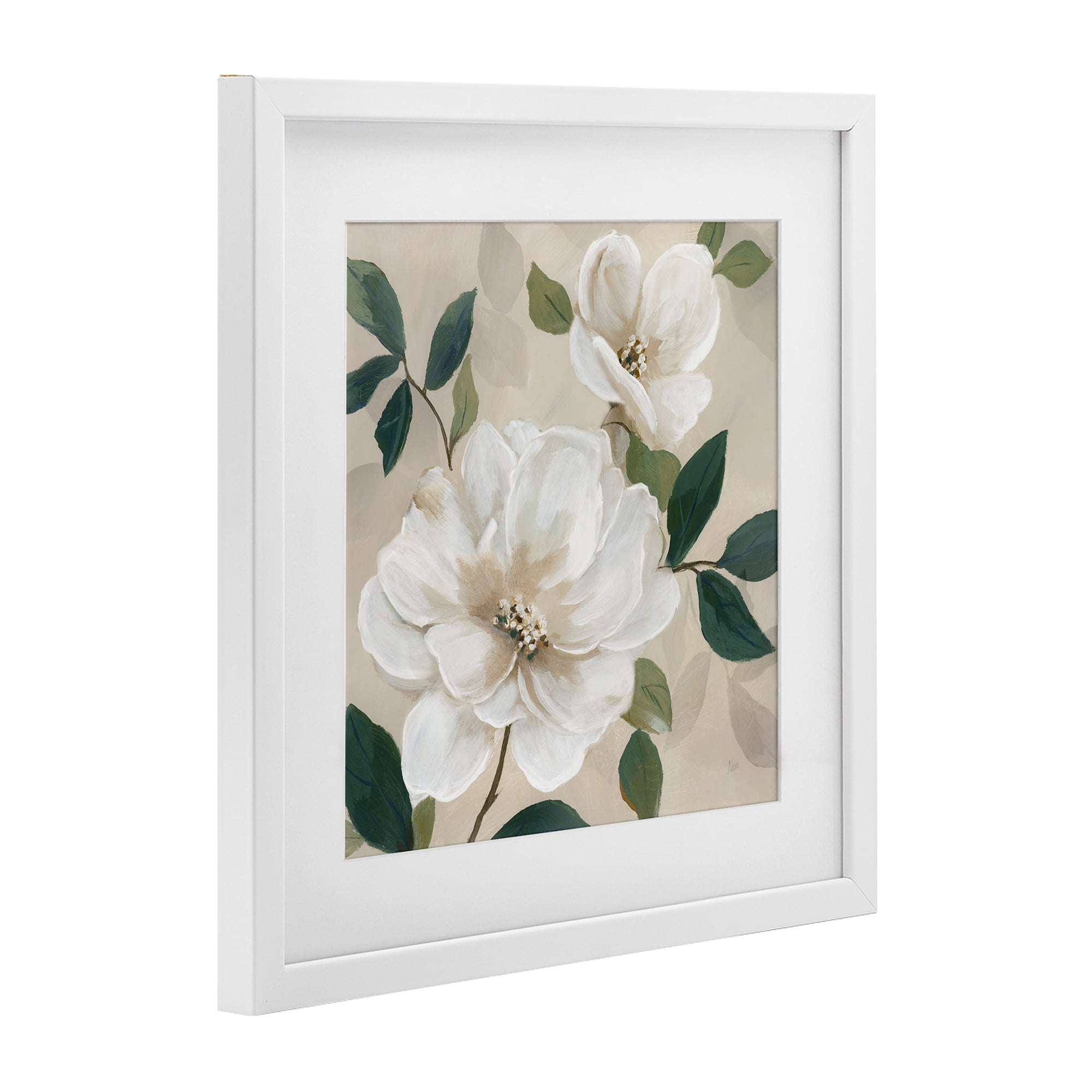 Stupell Industries Serene White Magnolia Study White Framed Print Under Glass, design by Nan