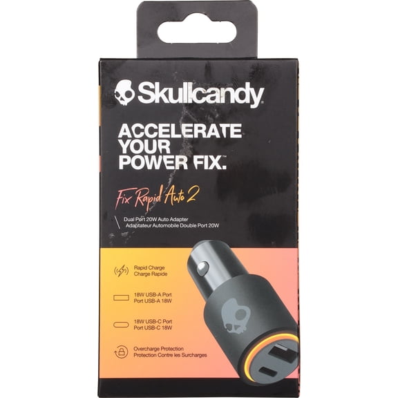 Skullcandy Fix Rapid Auto 2 AC Adapter with USB Type A and C Port - Black/Orange USB Type A and C Black/Orange