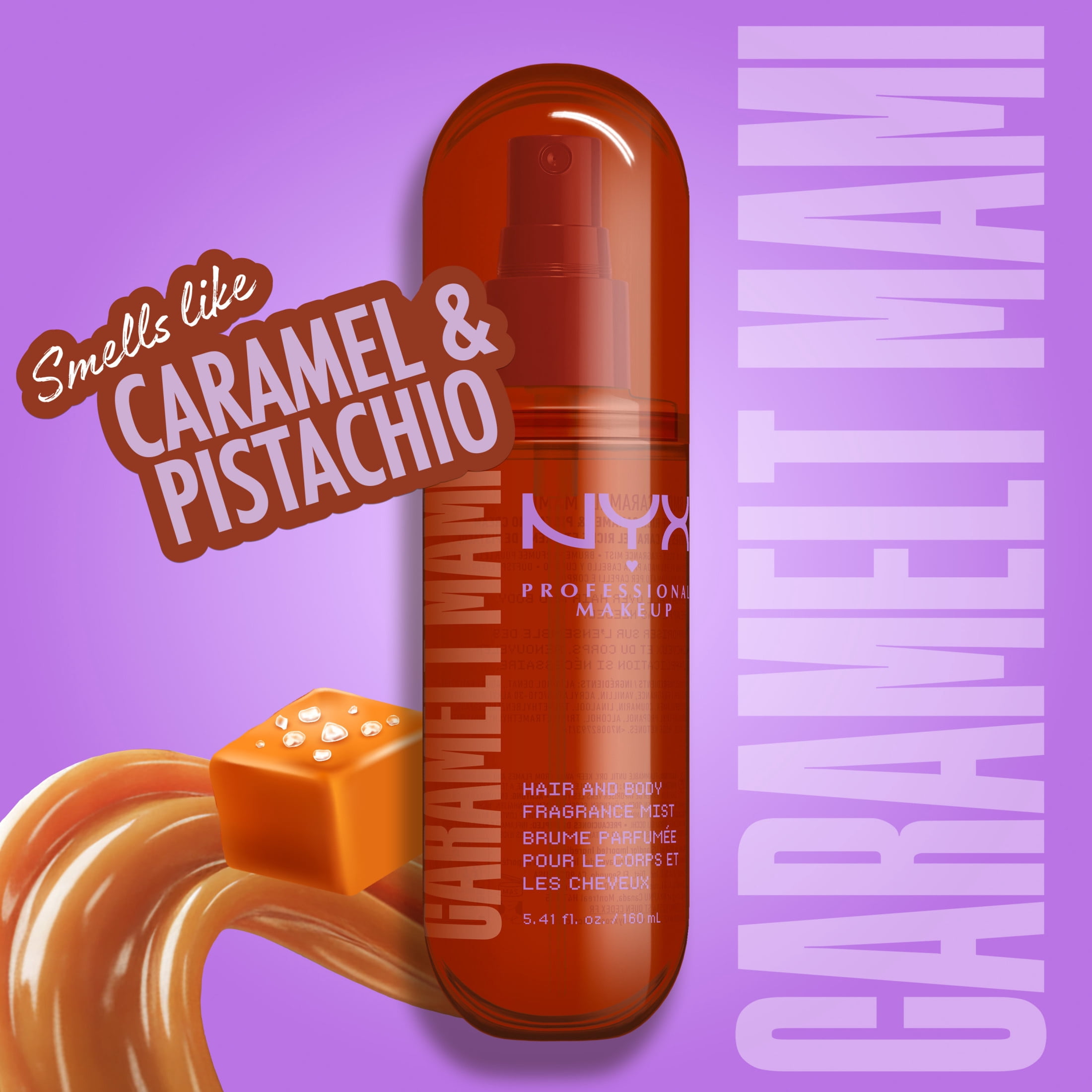 NYX Professional Makeup Fat Oil Caramel Pistachio Sweet Body Spray Hair Mist, Caramelt Mami, 2.7 fl oz