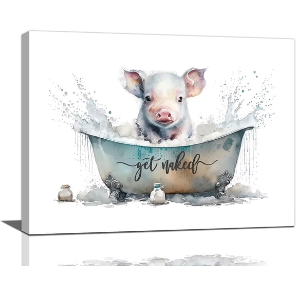 Aaheei Framed Funny Pig Bathroom Decor Wall Art Farmhouse Rustic Pig Bathtub Pictures Country Bathroom Sign Canvas Print Painting Framed Artwork Modern Home Decoration for Bathroom 16x16