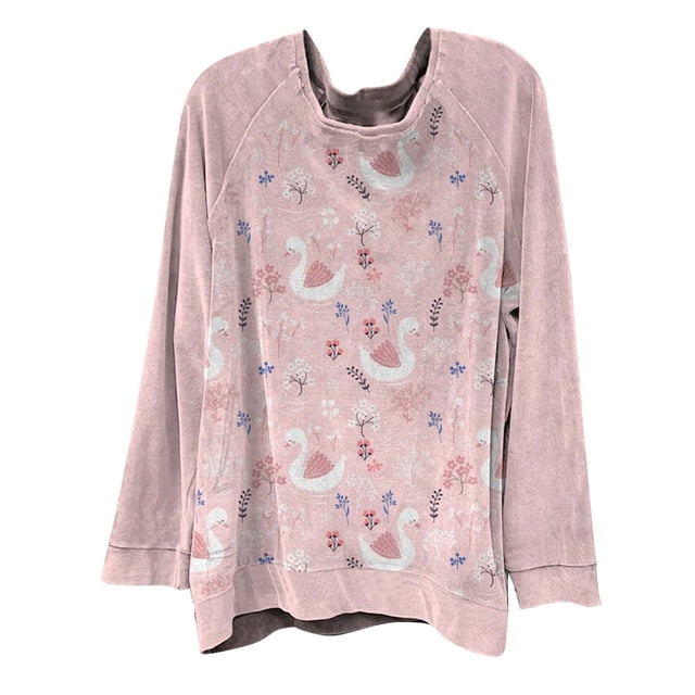 Sudadera extragrande de lana de manga larga con cuello redondo y estampado retro para mujer Fridja fhghd883