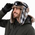 thumbnail image 2 of TKKCS Unisex Winter Plaid Trapper Hat with Matching Goggles Ear Flaps Faux Fur Warm Windproof Ski Hat Gray Free Size, 2 of 6