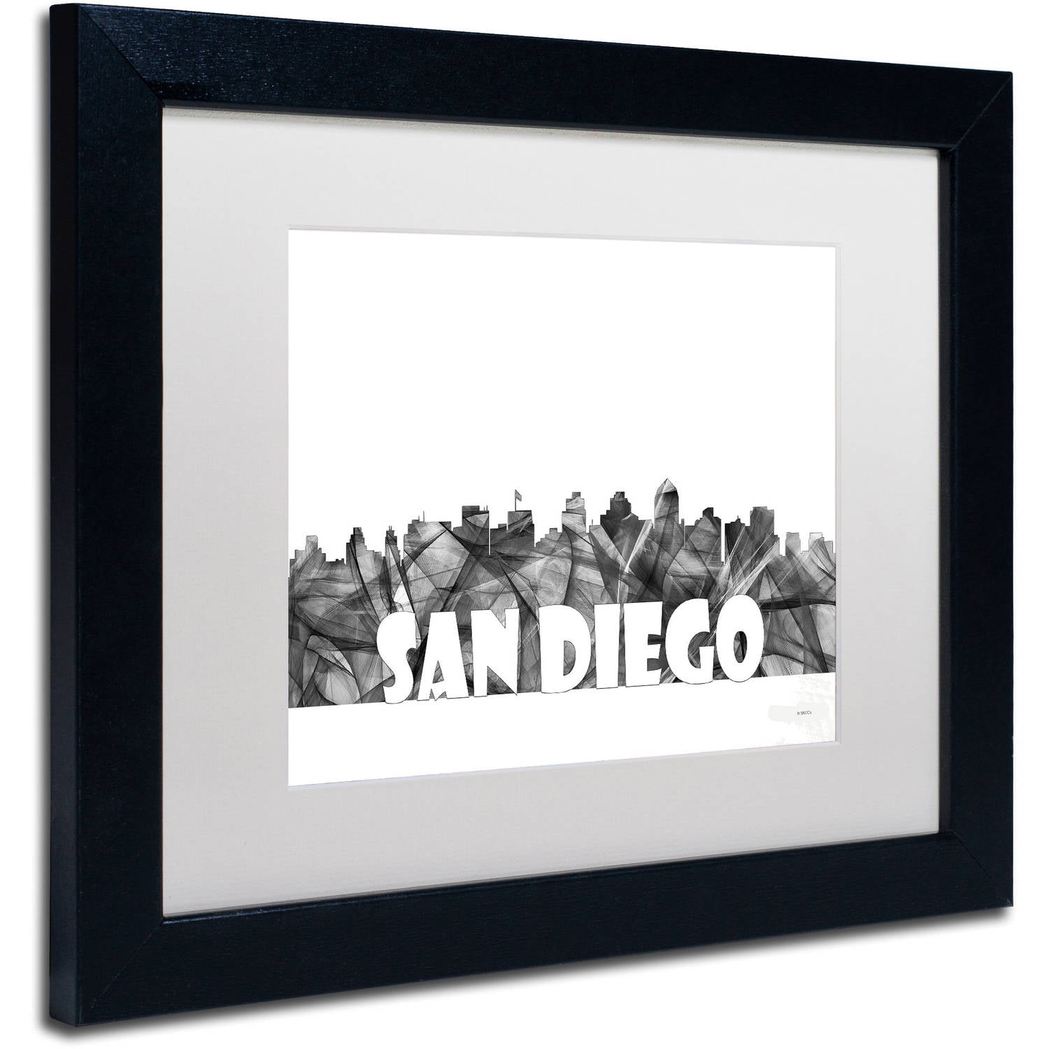 Trademark Fine Art 'San Diego California Skyline BG-2' Canvas Art by Marlene Watson, White Matte, Black Frame