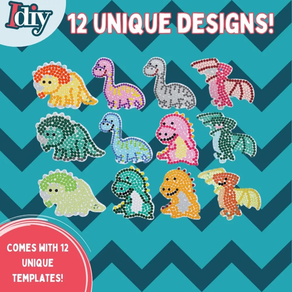 8,000 pc Dinosaur Fuse Beads w Carrier Case- 22 Colors, 12 Unique Templates, 3 Peg Boards, 2 Tweezers, Melt Iron Paper- Dino Bulk Art Craft School Project, Kids Birthday Party Gift, School Activity