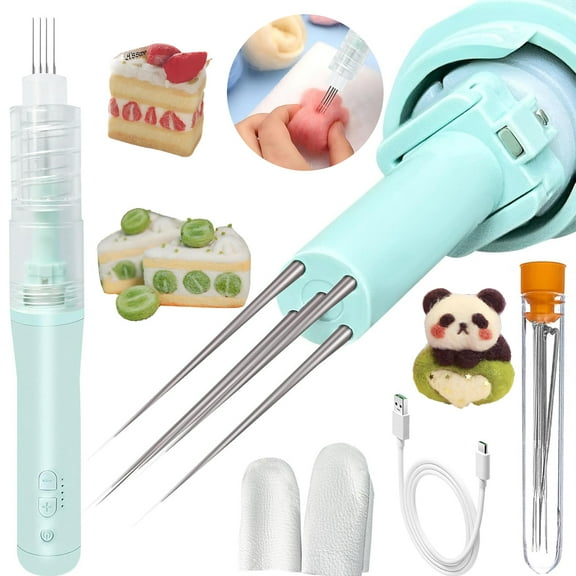 Electric Needle Felting Machin 5 Speed Control Felting Needle Tools DIY Felt Knitting Tool Accessories Felting Needle Wool with Finger Protector and 10 Barbed Needles For DIY Wool Painting and Felted