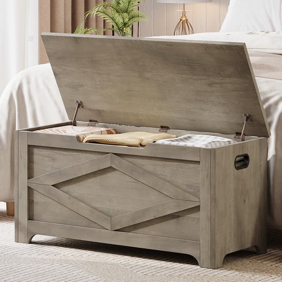 Storage Bench, 39.4” Wooden Storage Chest with Safety Hinge, Wooden Storage Trunk, Toy Chest with Lift Top, Multifunctional Entryway Organizer for Entryway, Living Room
