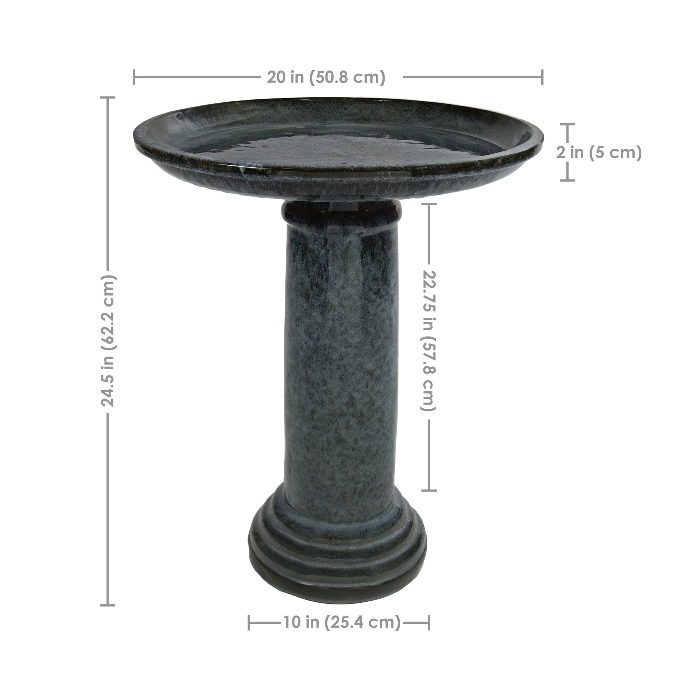 Sunnydaze Toulon Freestanding Ceramic Outdoor Bird Bath, UV-Resistant Black Mist Finish