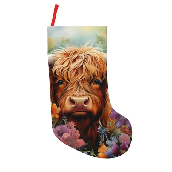 Goofa Countryside Colorful Floral Cow for Christmas Stockings, 18inch Xmas Hanging Stocking Decorations for Christmas Party Family Decor