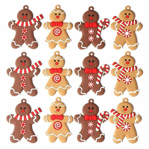 WE-POLUJ 12 PCS Cute Gingerbread Man Ornaments Assorted Clay Figurine Shapes Gingerman Cookie for Doll Hanging Charms Xmas Tree D