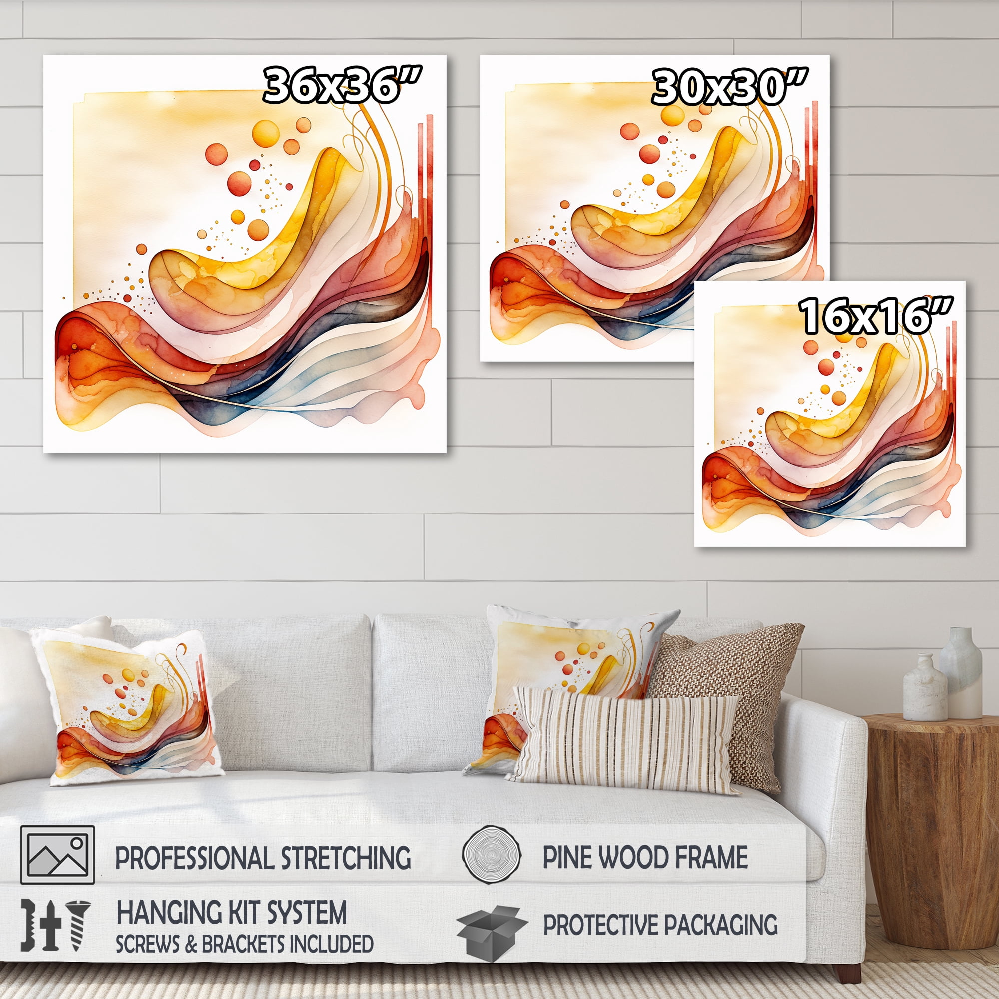 Designart Warm Minimalist Waves Canvas Wall Art