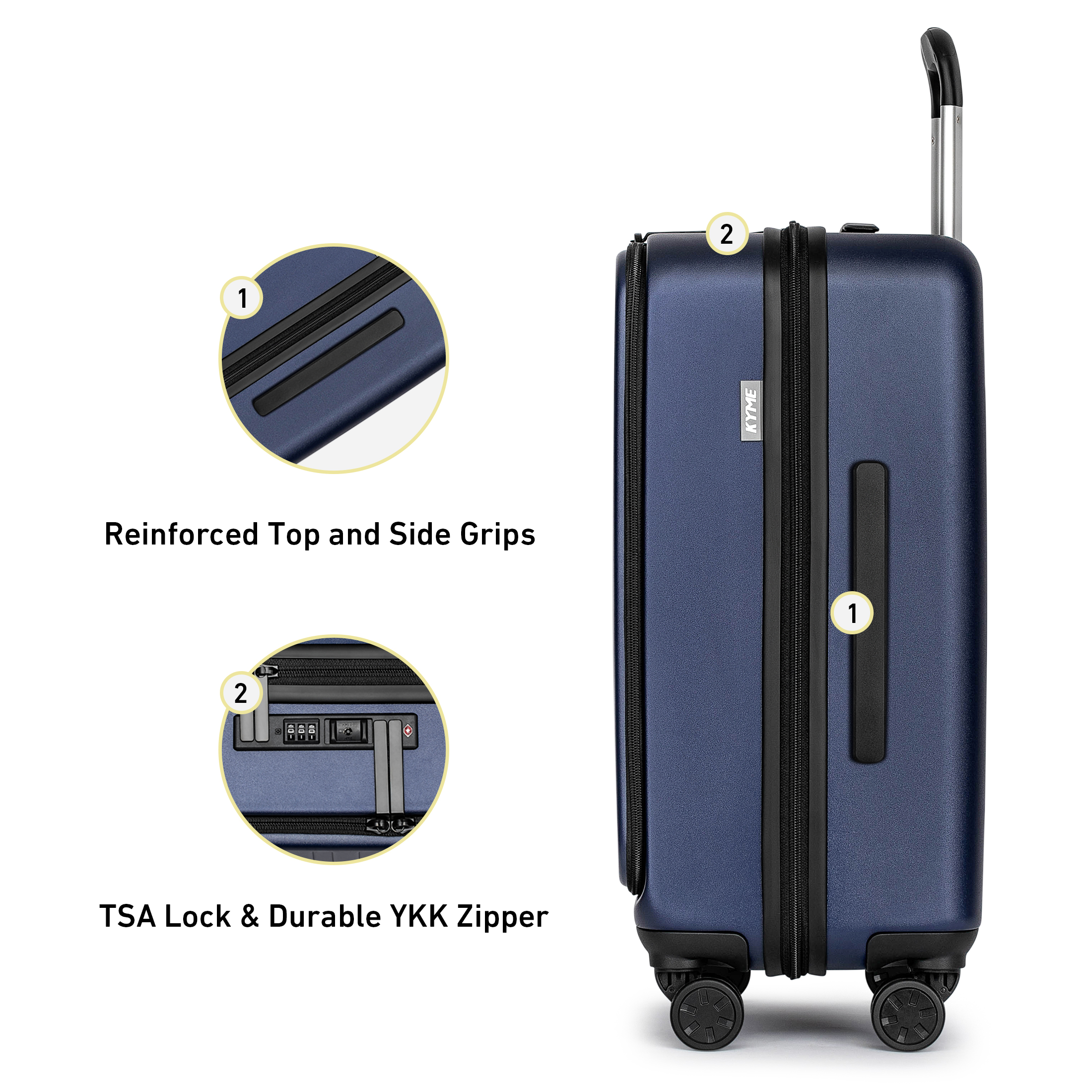 3 Piece Luggage Sets,Front Open Hard Shell 100% PC Suitcase With Double Spinner Wheels & TSA Lock