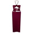 thumbnail image 3 of PENGXIANG Femmes Bretelles Licou Robe Maxi Cravate Dos Nu Bodycon Tube Longue Robe Élégante Croix Creuse Sundress, 3 of 3