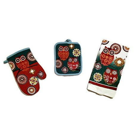 Owl 3 Pc Kitchen Linen Set With Matching Towel Pot Holder And