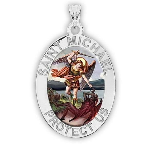 PicturesOnGold.com Saint Michael Religious Medal Necklace Pendants Adult -2/3x3/4 in Sterling Silver