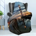thumbnail image 4 of Lighthouse Soft Flannel Fleece Throw Blanket, Calm Dusk at Bay Lighthouse and Wooden Boardwalk Reflections on Water Clouds, Cozy Plush for Indoor and Outdoor Use, 70" x 90", Multicolor, by Ambesonne, 4 of 5
