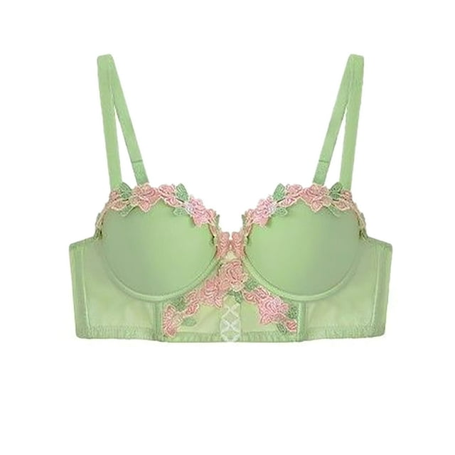 Brasier Tela de Mantequilla Tela de Mantequilla Lencería Estilo Pure Desire para Mujer, Sujetador Retro Fruncido Pequeño con Bordado de Flores Mediana