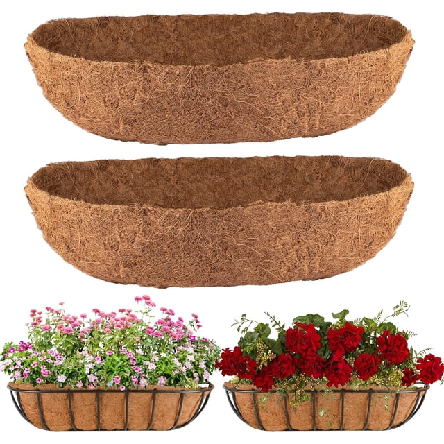 2Pcs Trough Coco Liner 24" Coco Coir Liners for Planters, Liners for Window Boxes Liners, Wall Basket Planters, Railing Hanging Baskets, Garden Planter Baskets