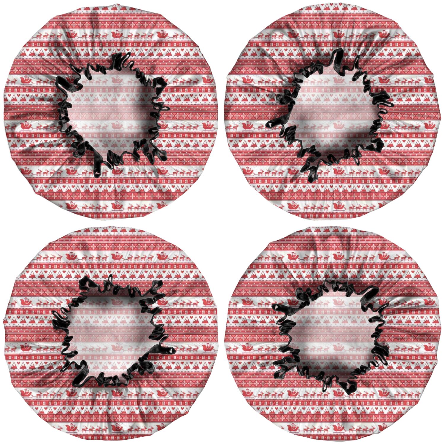 Shower Caps,Red Christmas Striped Pattern (2) Waterproof Shower Cap for Women 4 Pieces,Double Reusable Hair Cover for Shower PEVA Elastic Stretch Hem