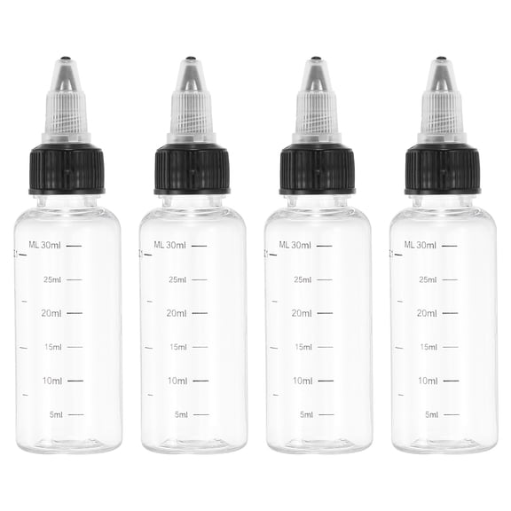 Uxcell 30 ml/1 OZ Plastic Squeeze Bottles with Black Twist Cap 4 Pcs Graduated Dispensing Bottle Transparent