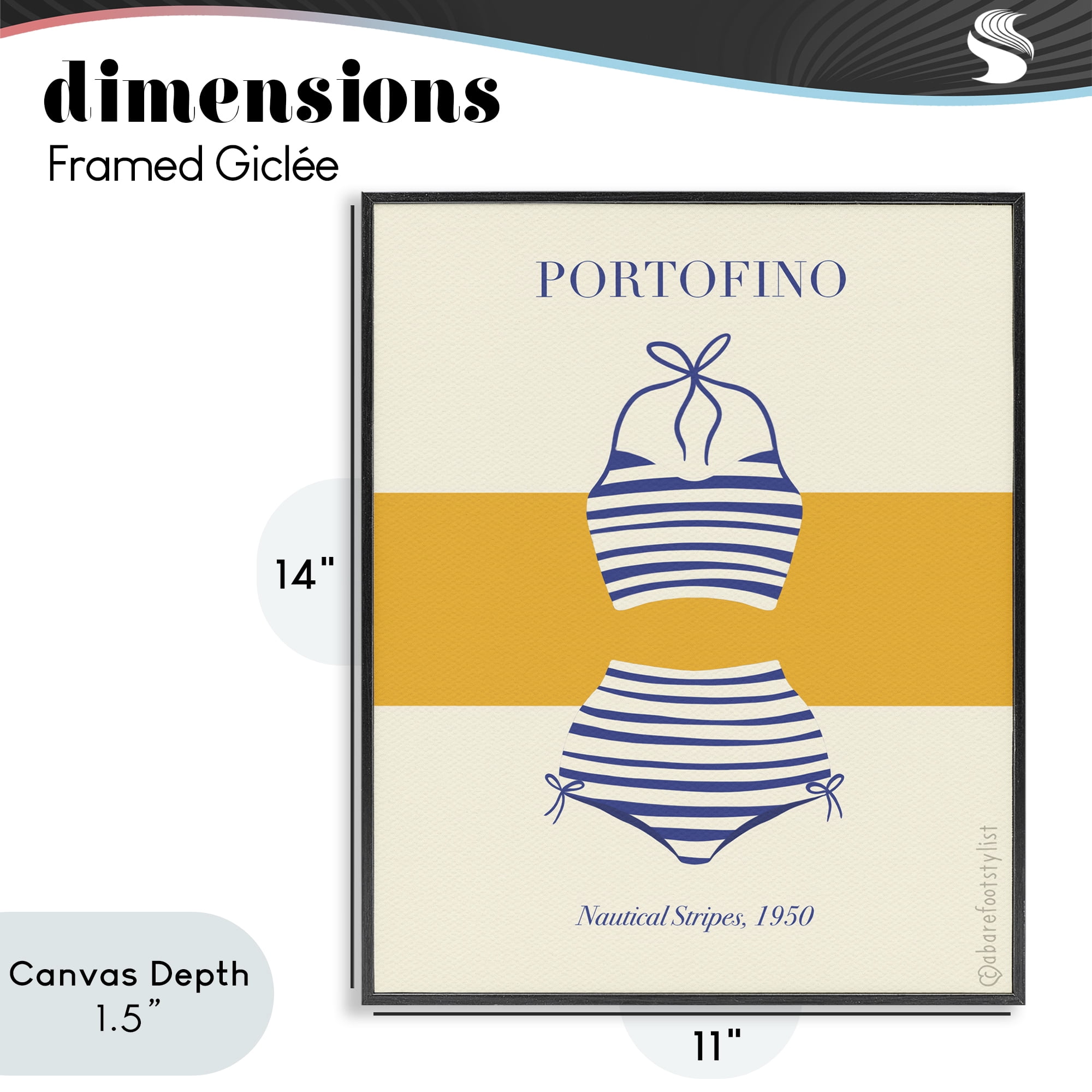 Stupell Industries Portofino Striped Bikini Black Framed Giclee Art, design by A Barefoot Stylist