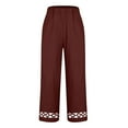 thumbnail image 4 of RQYYD Cotton Linen Pants for Women Summer Boho Plus Size Elastic Waist Casual Loose Beach Straight Leg Trouser with Pockets with Embroidered Cuff, 4 of 5