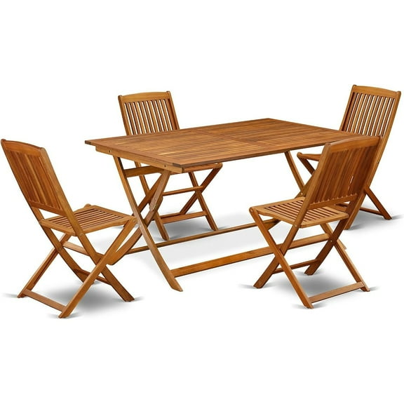 AECM5CWNA - Modern Table with 4 Arms Less Patio Chairs- Natural Oil Finish
