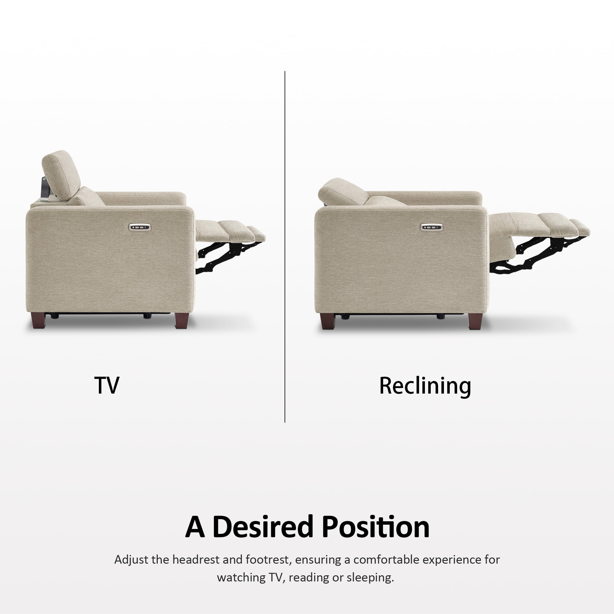 MCombo High Leg Power Recliner Chair with Adjustable Headrest and USB A/C Charge Ports for Living Room, Office, and Small Spaces (Fabric HL128, Beige)