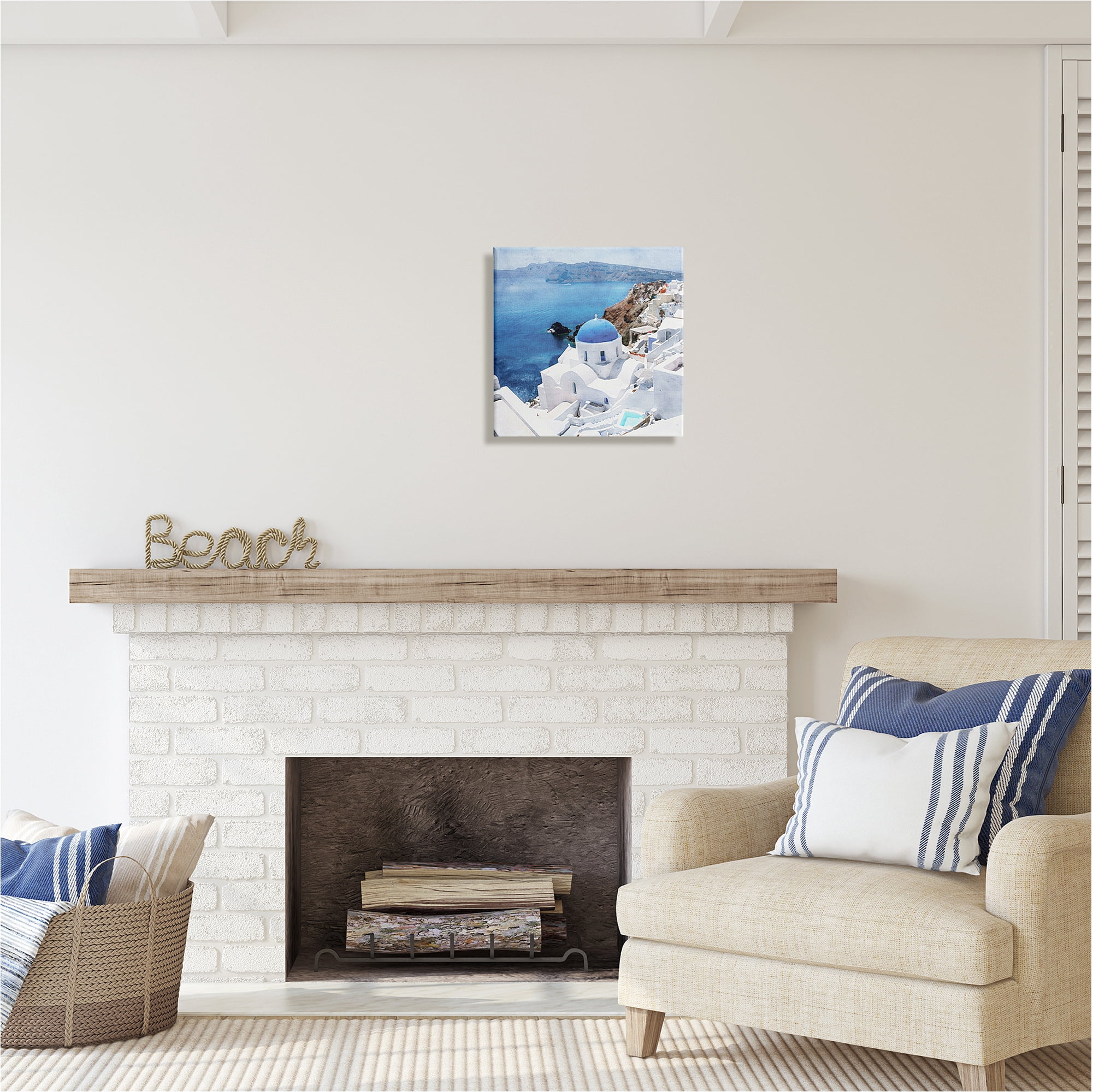 Stupell Industries Santorini Ocean Scenery Transportation Painting Gallery Wrapped Canvas Art Print Wall Art, 17 x 17