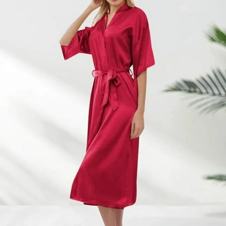Municipal Women s Long Silky Satin Bathrobe Soft Solid Color Lace Up Bride Bridesmaids Sleepwear Women House Coat Kimono Robe Lingerie