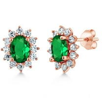 Gem Stone King 1.92 Ct Oval Green Simulated Emerald 18K Rose Gold Plated Silver Earrings