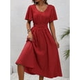 thumbnail image 4 of Women'S Vintage Polka Dot Dress V-Neck Waist Cinching Elegant Short Sleeved A-Line Dress Red L, 4 of 9