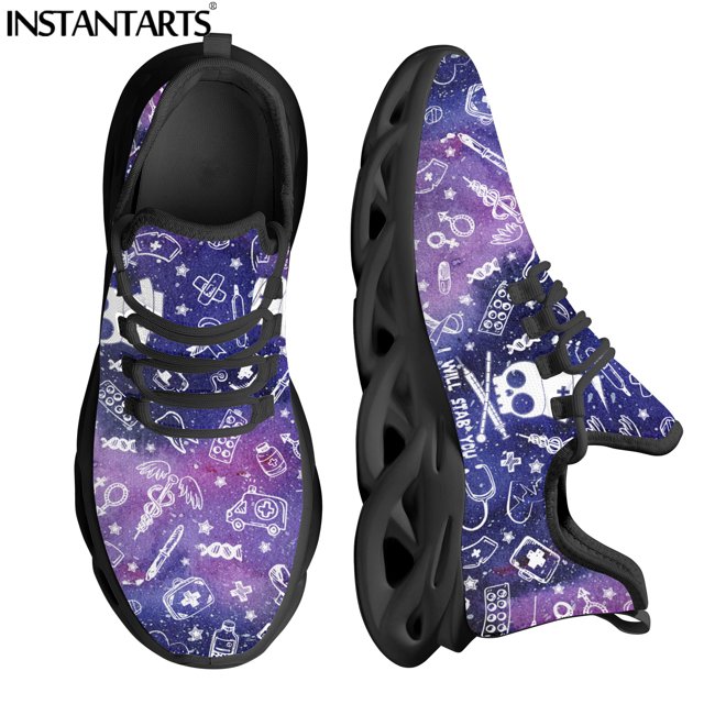 Zapatos de mujer con estampado de latidos de enfermera, zapatillas de deporte de suela suave para mujer, zapatillas para correr con degradado, zapatos para caminar EMT para mujer